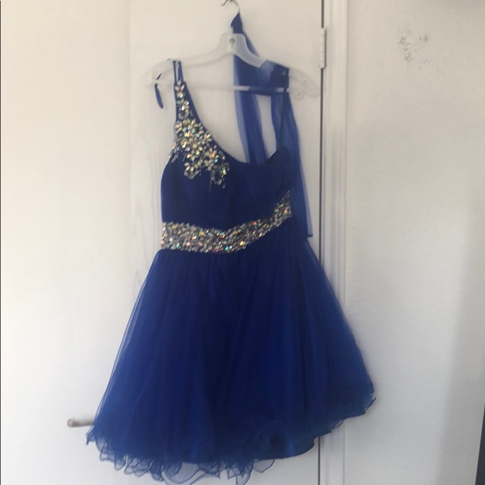 Blue one shoulder dress
